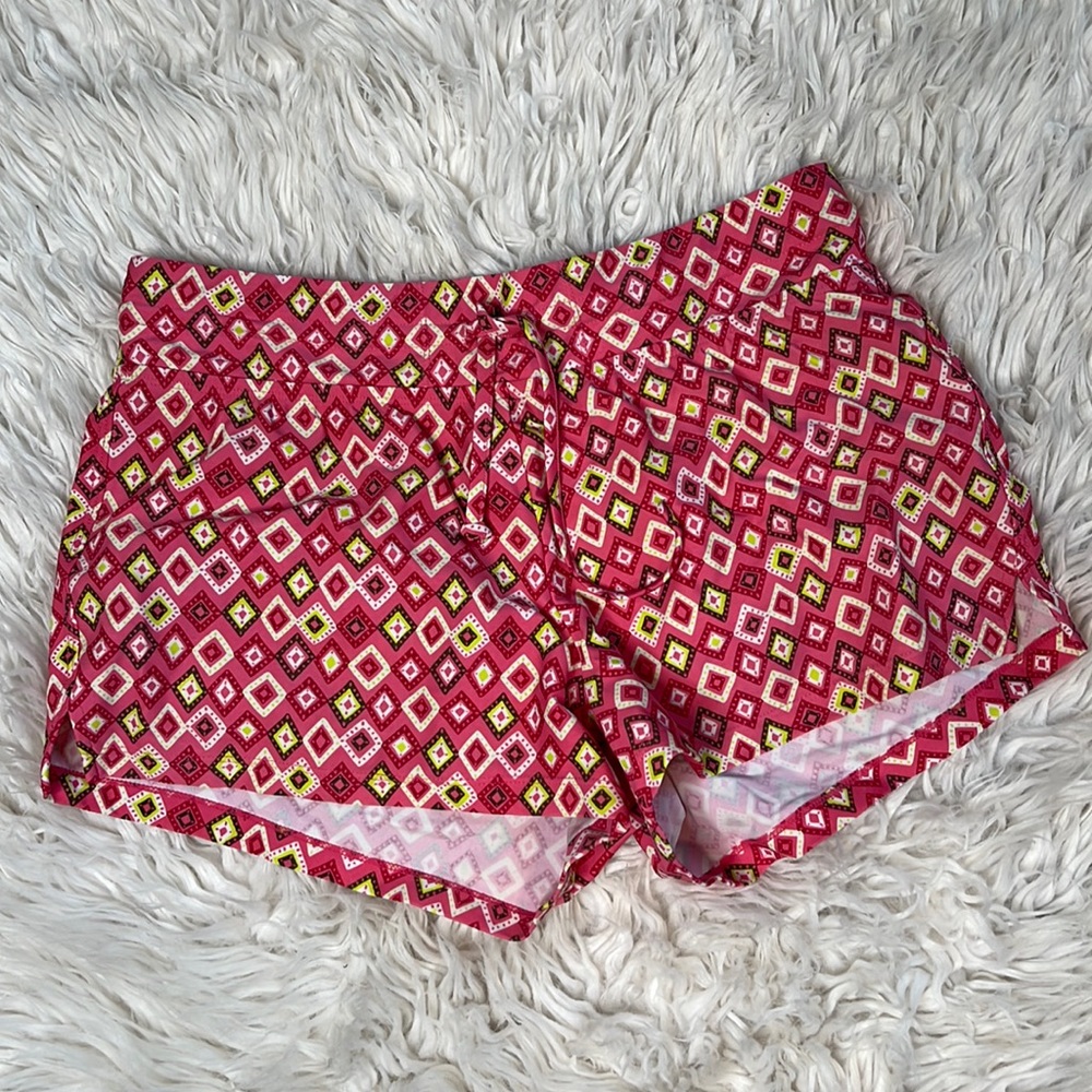 Athleta Pink & Bright Yellow Geometric Printed Swim Shorts